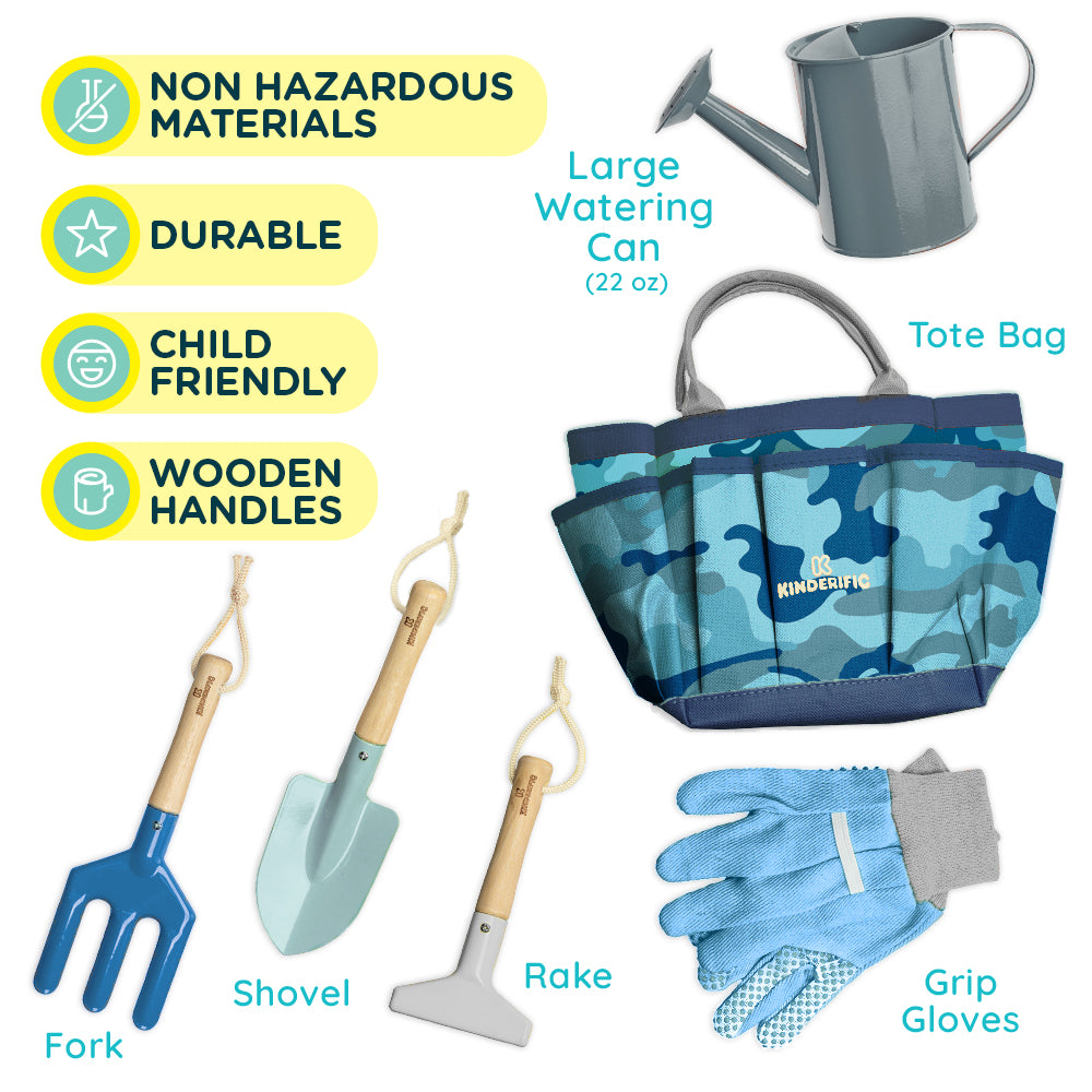 KIDS GARDENING SET, CAMO BLUE